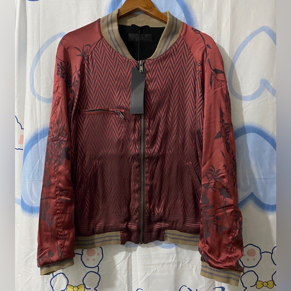 Haider Ackermann Men's Burgundy Floral Satin Bomber Jacket